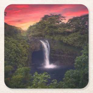 Wasserfälle   Regenbogenfälle, Hilo, Hawaii Rechteckiger Pappuntersetzer