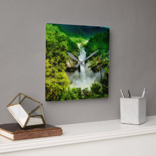 Wasserfälle   San Rafael Falls, Ecuador Quadratische Wanduhr