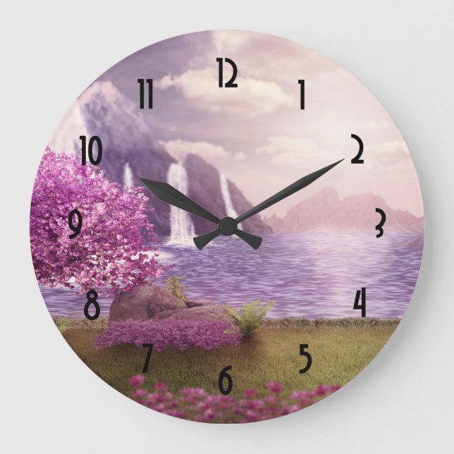 Wasserfälle und Kirchen Bäume um den See Große Wanduhr (Vorderseite)