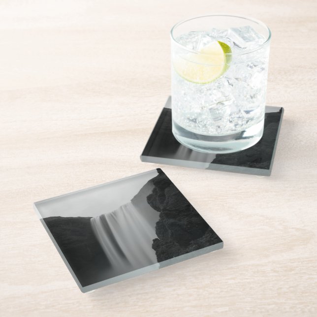 Wasserfälle | Wasserfall Skogafoss, Island Glasuntersetzer (Schrägansicht)