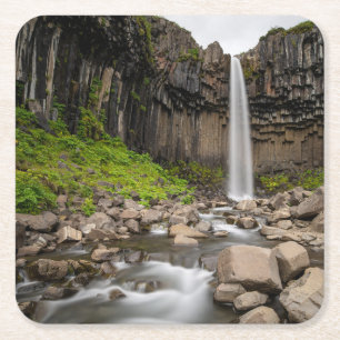 Wasserfälle   Wasserfall Svartifoss, Südisland Rechteckiger Pappuntersetzer