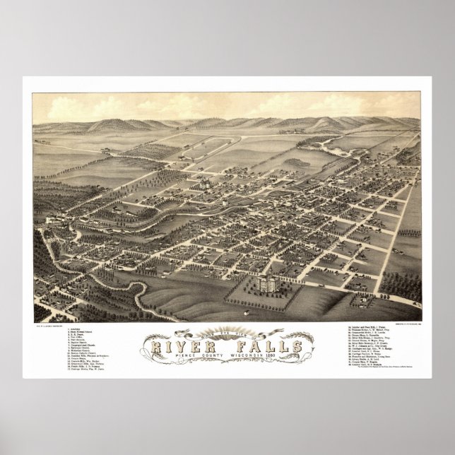 Wasserfälle, WI Panoramablick - 1880 Poster (Vorne)