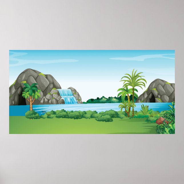 Wasserfalllandschaft Poster (Vorne)