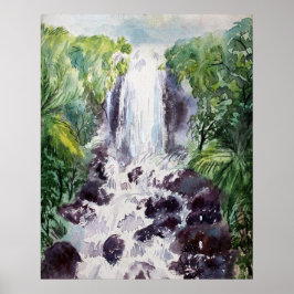 Wasserfalllandschaft Wasserfarbe auf Papier Poster
