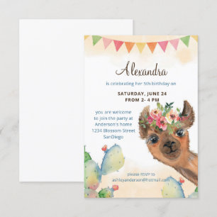 Wasserfarb-Lama-Geburtstag Einladung