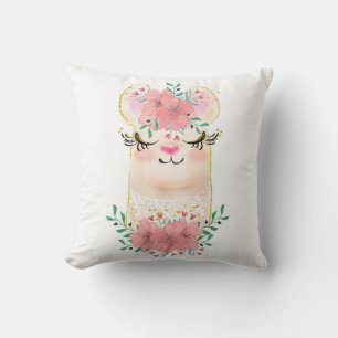 Wasserfarb-Lama mit Blumen-Wurfkissen Kissen