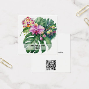 Wasserfarb-Orchideen & Monstera-Blatt Visitenkarte