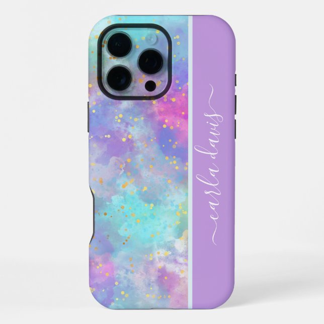 Wasserfarb-Splash mit individuellem Namen iPhone 16 Pro Max Hülle (Rückseite)