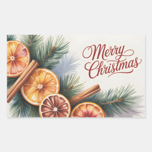 Wasserfarb-Weihnachtsgrußkarte mit Orangen Rechteckiger Aufkleber