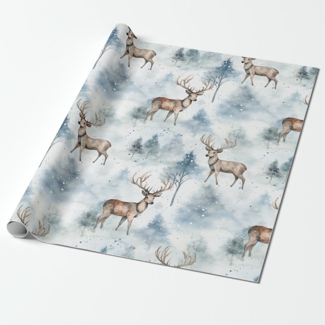 Wasserfarb-Winterwaldhirsche (5) Geschenkpapier (Ungerollt)