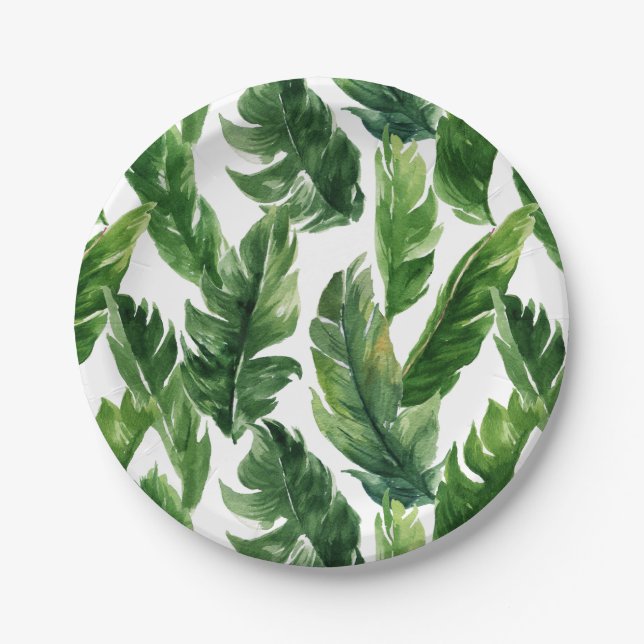 Wasserfarbbanana-Blätter Tropisches Muster Pappteller (Vorderseite)