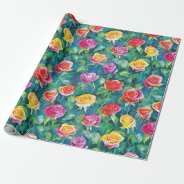 Wasserfarbdruck eines blühenden Rosengartens Geschenkpapier