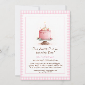 Wasserfarbe 1. Geburtstag Einladung - Kuchen pink