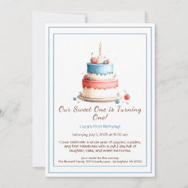 Wasserfarbe 1. Geburtstag Einladung mit Cake Candl