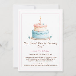 Wasserfarbe 1. Geburtstag Einladung mit Cake Candl