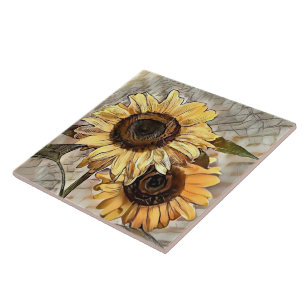 Wasserfarbe 2 Glossy Sonnenblumen Elegante Sammlun Fliese