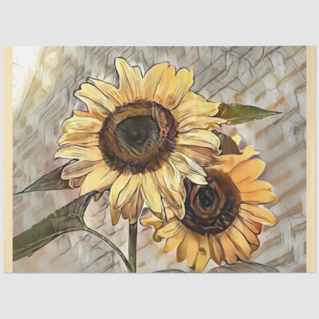 Wasserfarbe 2 Glossy Sonnenblumen Elegante Sammlun Seidenpapier (Vorderseite)