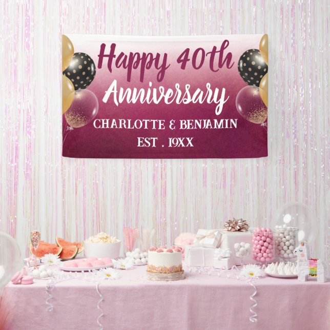 Wasserfarbe 40 Jubiläumsballon Ruby Wedding Banner (Party)