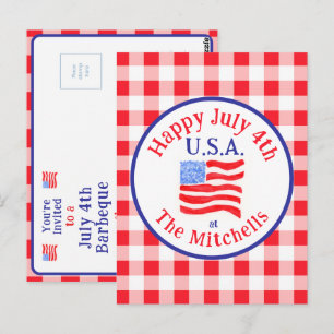 Wasserfarbe 4. Juli USA-Flagge Rot Kariert EINLADU Postkarte
