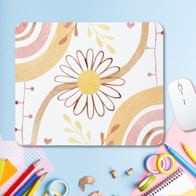 Wasserfarbe Abstrakt Botanische Blume Regenbogen K Mousepad (In situ)