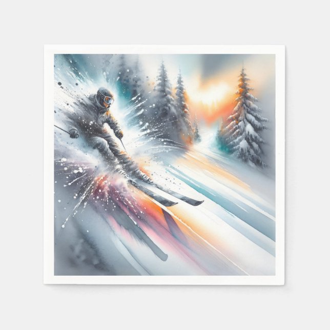 Wasserfarbe Abstrakt Downhill Skier Serviette (Vorderseite)