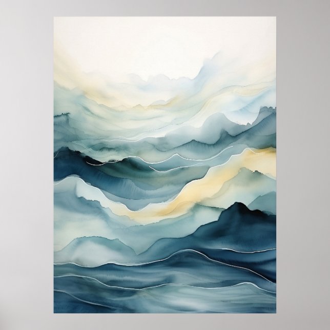 Wasserfarbe abstrakt, Meer, Wellen, Linien Poster (Vorne)