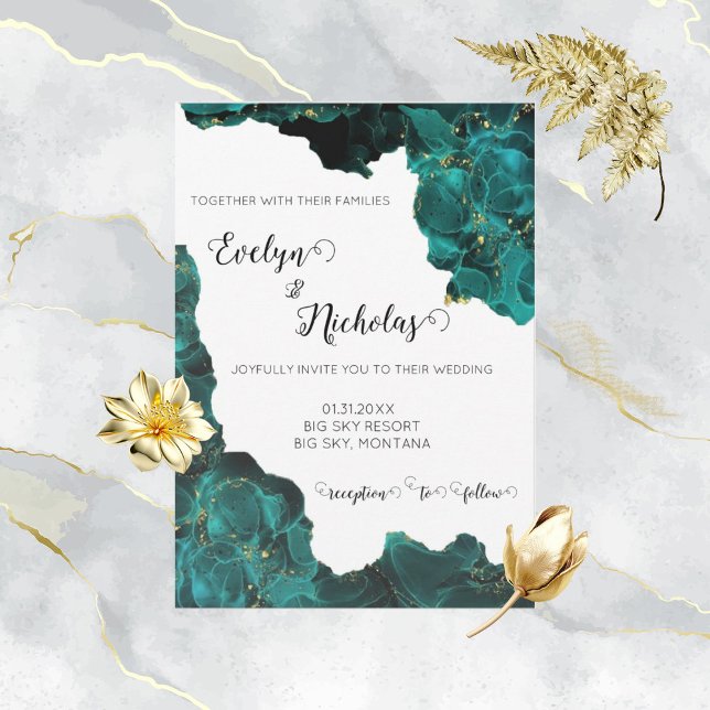 Wasserfarbe Anastasia Schwarz & Grün Einladung (Von Creator hochgeladen)