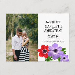 Wasserfarbe Anemone Bläserne Save the Date Postkar Ankündigungspostkarte