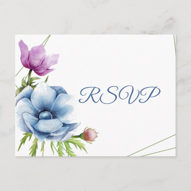 Wasserfarbe Anemone Blume Hochzeit RSVP Einladungspostkarte (Vorderseite)
