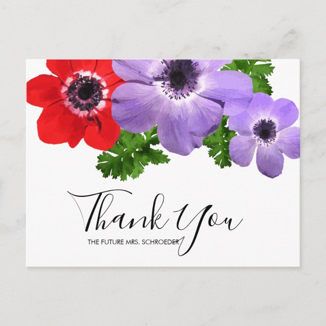 Wasserfarbe Anemone Floral Vielen Dank Postkarte (Vorderseite)