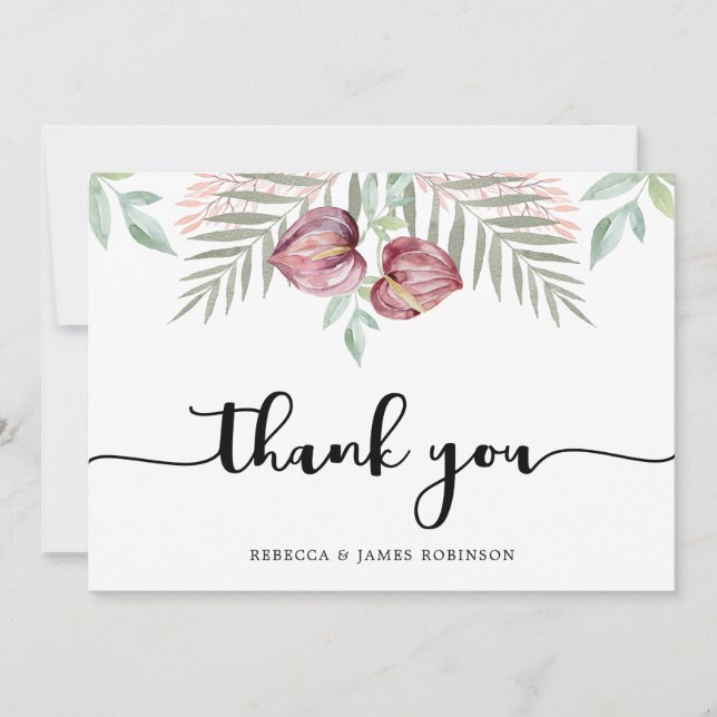 Wasserfarbe Anthurium floral Dankeschön Karte (Vorderseite)