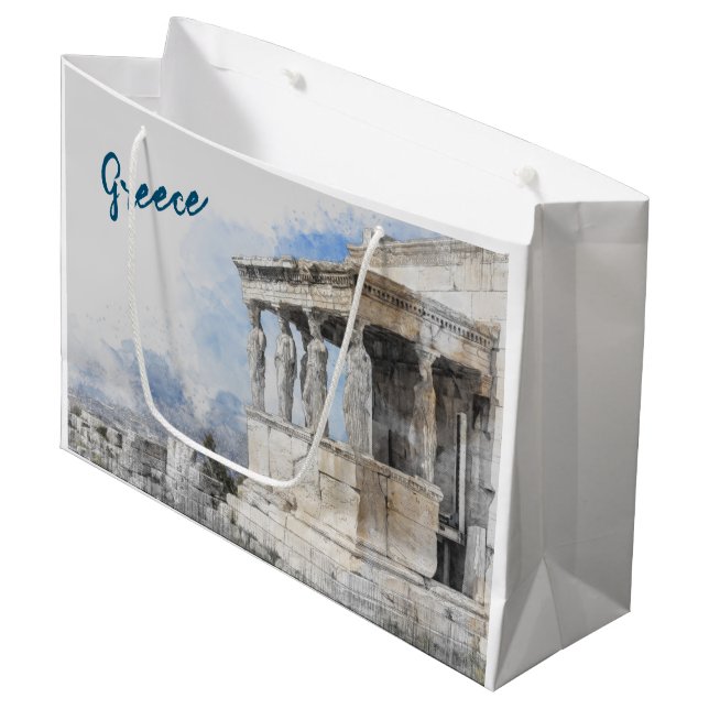 Wasserfarbe Antike Athens Ruinen Große Geschenktas Große Geschenktüte (Vorderseite Schrägansicht)