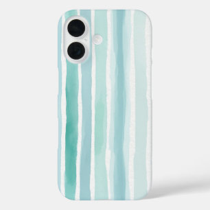 Wasserfarbe-Aqua-vertikales Streifenmuster Küste iPhone 16 Hülle