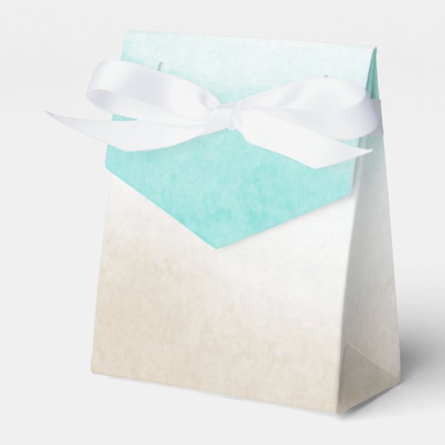 Wasserfarbe Aquamarin & Tan Subtle Beach Hochzeit Geschenkschachtel (Vorderseite)