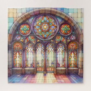 Wasserfarbe Arch Kathedrale Glas weich gelb blau