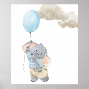 Wasserfarbe Babyzimmer Kinderzimmer Süßer Elefant  Poster
