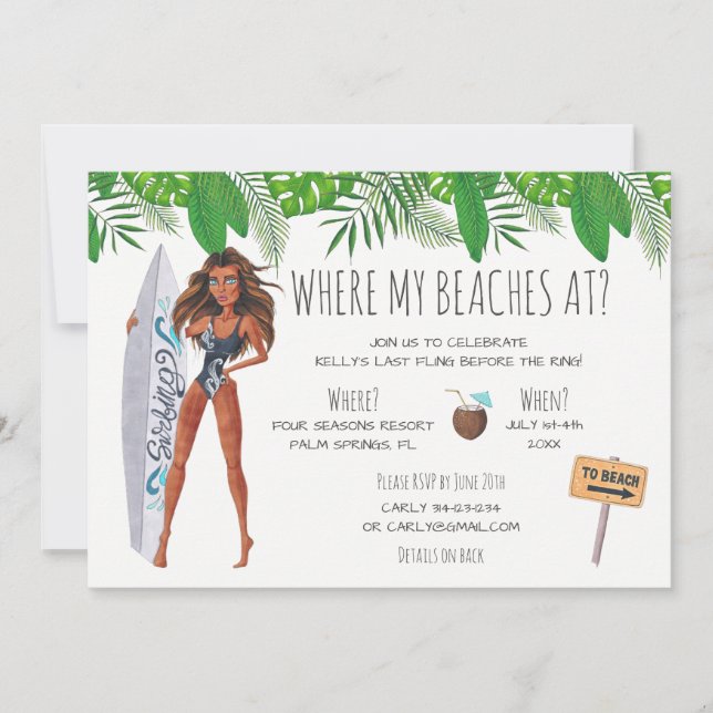 Wasserfarbe Bachelorette Surf Beach Party Einladung (Vorderseite)