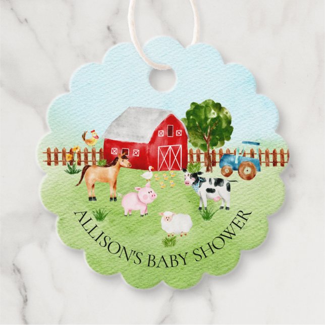 Wasserfarbe Barnyard Tiere Baby Dusche Gefallen Geschenkanhänger (Vorderseite)