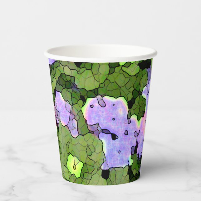 Wasserfarbe Batik Hydrangeas Pappbecher (Rückseite)