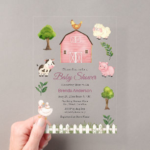 Wasserfarbe Bauernhof Tiere Barnyard Baby Shower Acryleinladungen