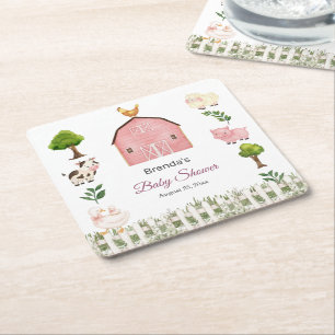 Wasserfarbe Bauernhof Tiere Barnyard Baby Shower Rechteckiger Pappuntersetzer