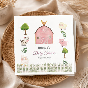 Wasserfarbe Bauernhof Tiere Barnyard Baby Shower Serviette