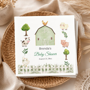 Wasserfarbe Bauernhof Tiere Barnyard Babyparty Serviette