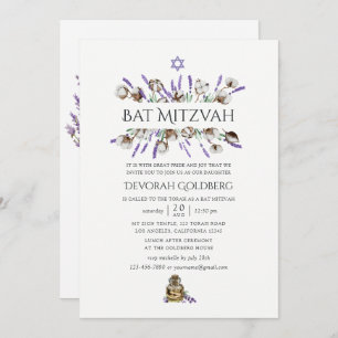 Wasserfarbe Baumwolle Lavender Bat Mitzvah Einladung