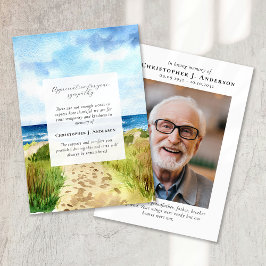 Wasserfarbe Beach Foto Beileid Beerdigung Gedenkst Dankeskarte