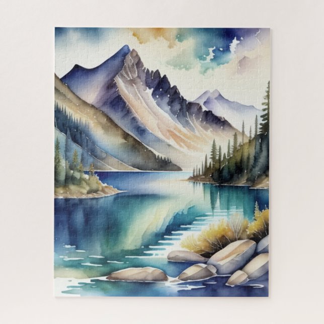 Wasserfarbe Bergsee Szene 4:5 Poster (Vertikal)