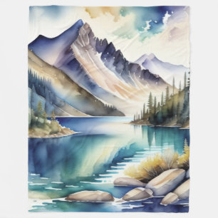 Wasserfarbe Bergsee Szene 4:5 Poster Fleecedecke