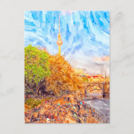 Wasserfarbe Berlin. Abend-Stimmung in Monbijoupark Postkarte