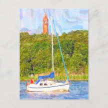 Wasserfarbe Berlin. Grunewaldturm und Schiff Havel
