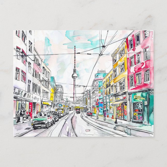 Wasserfarbe Berlin Mitte und Fernsehturm Postkarte (Vorderseite)